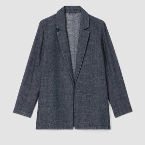 EILEEN FISHER Tweedy Hemp Cotton Long Blazer, Denim, Size Small